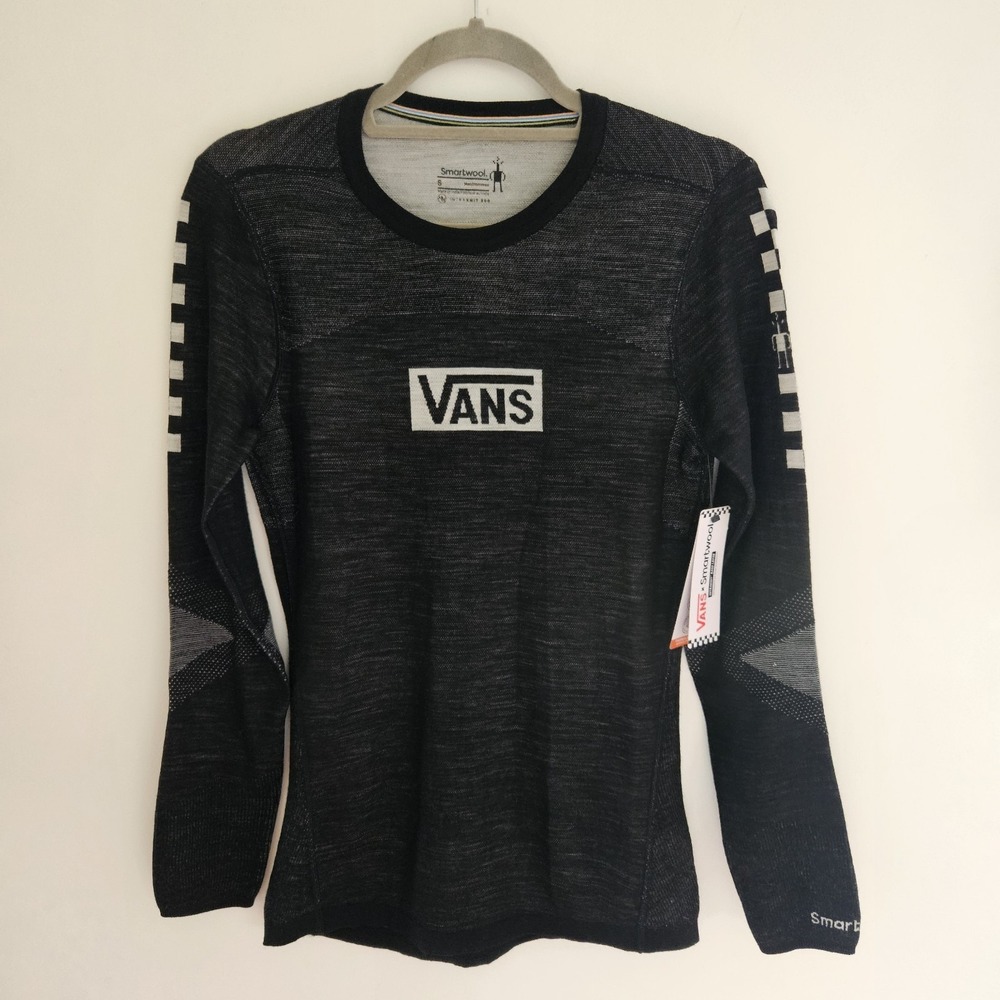 New! Vans x Smartwool Base Layer Shirt Men S Black Grey Long Sleeve Wool Blend